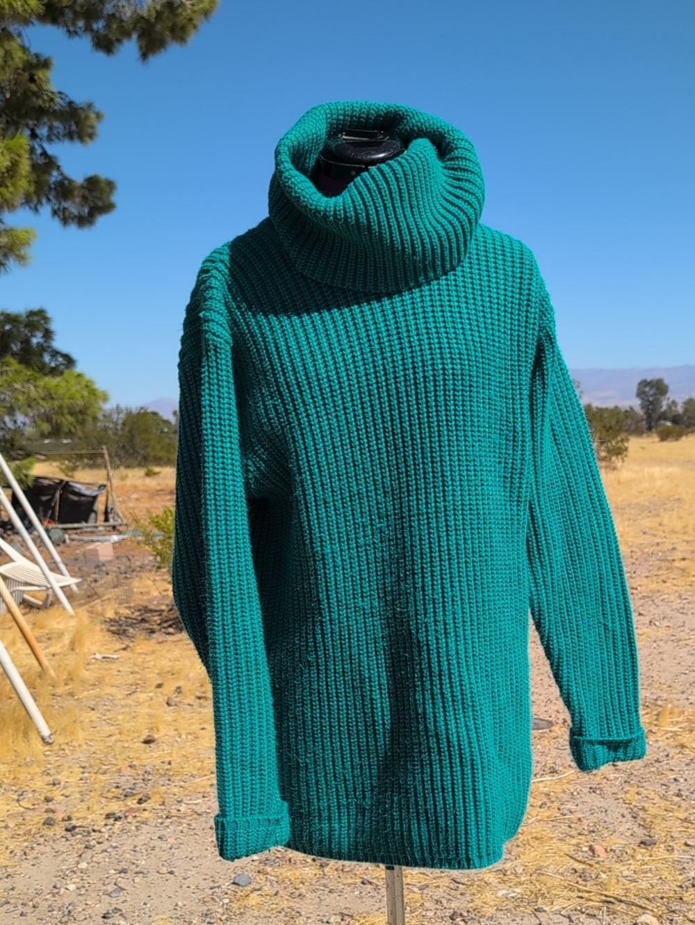Vintage Chunky Slouchy Knit Vibrant Teal Turtleneck Knit Sweater Sz L